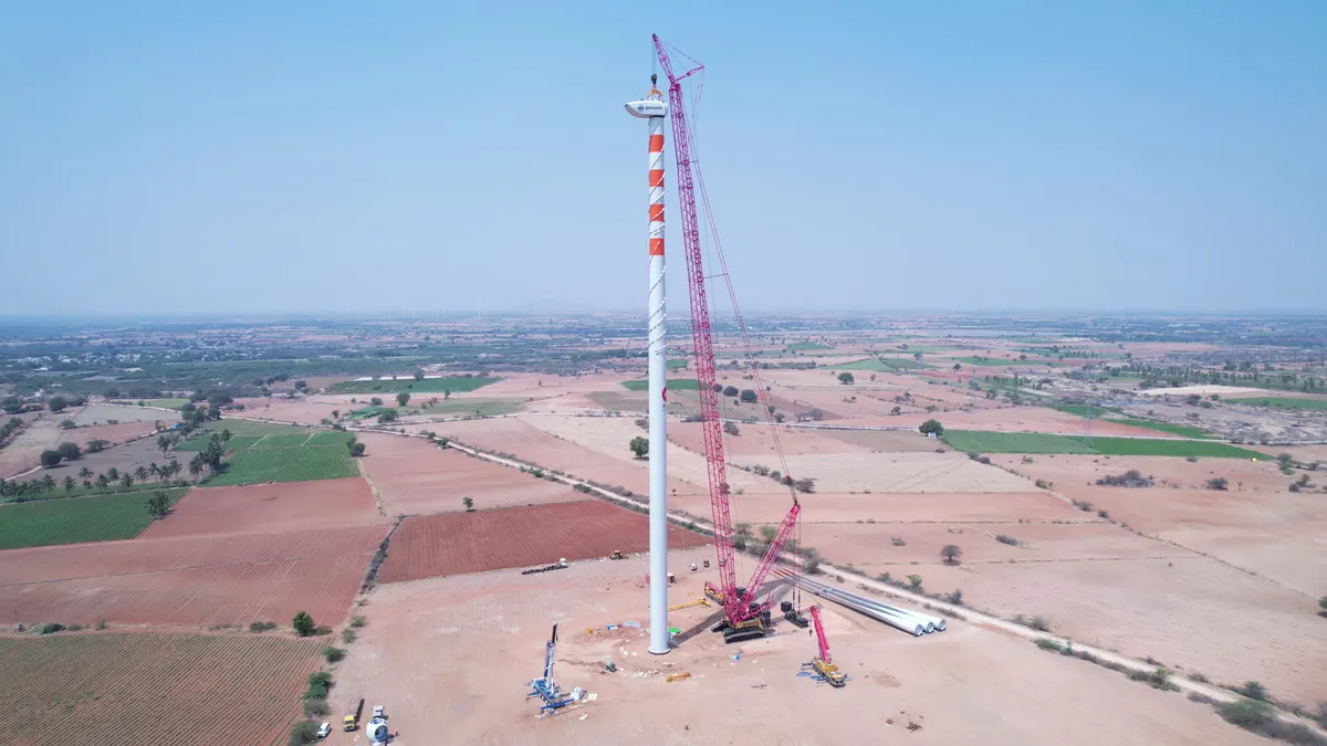 SANY SCC 6500A 650 MT crawler crane erecting a wind turbine