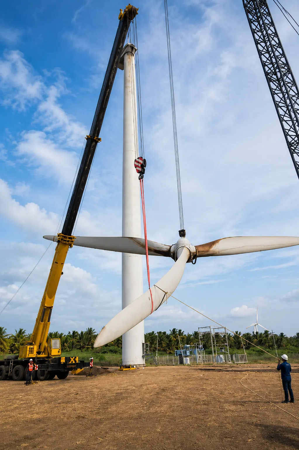 Crane blade lift during WTG erection