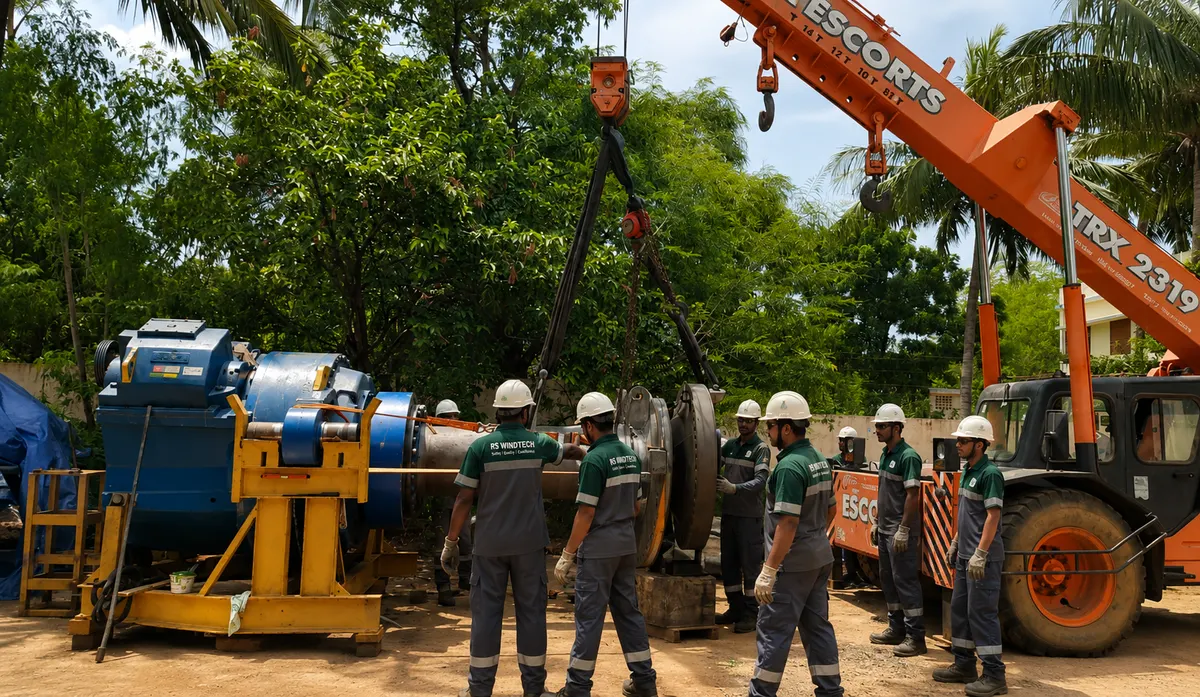 Team coordinating gearbox and generator lift
